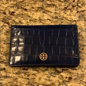 Navy blue crocodile Tory Burch leather wallet